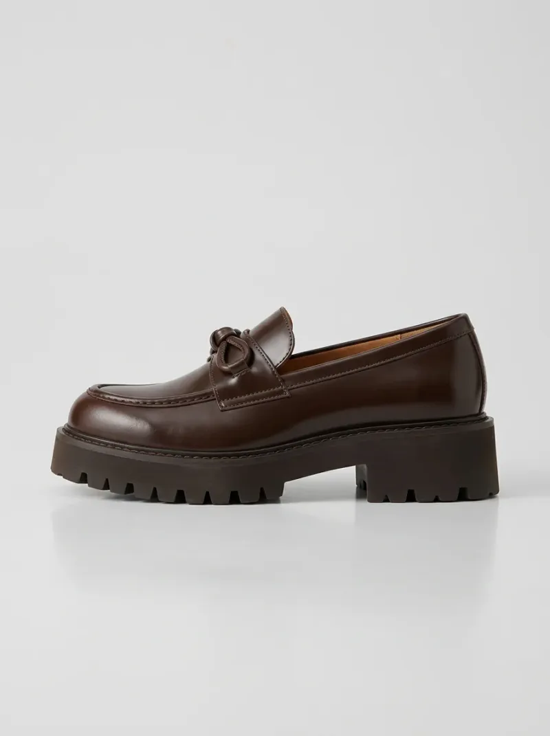 Mocassin cuir plateforme femme talon cranté 6cm