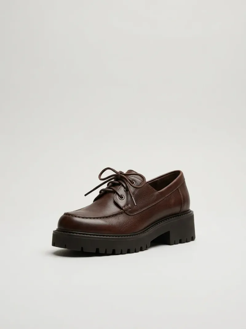 Mocassin cuir plateforme femme talon cranté 6cm