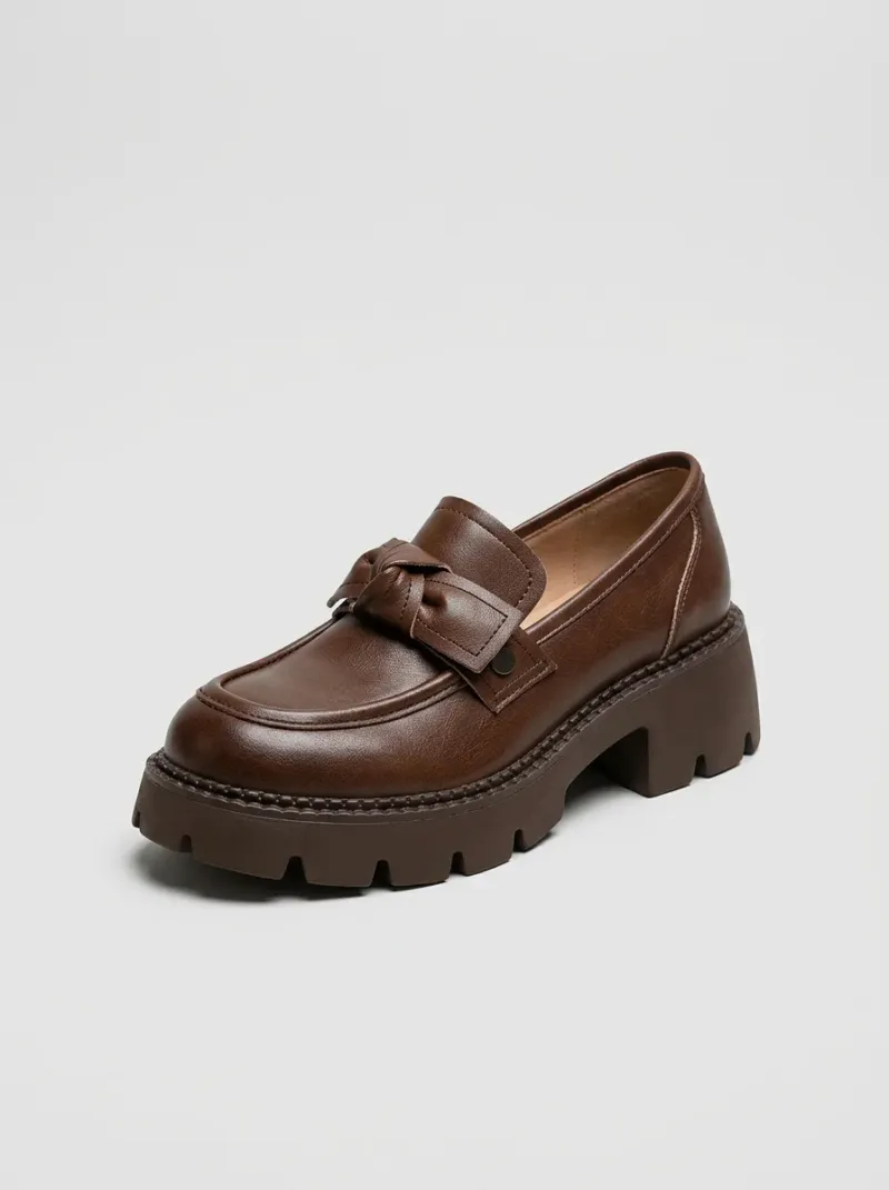 Mocassin cuir plateforme femme talon cranté 6cm