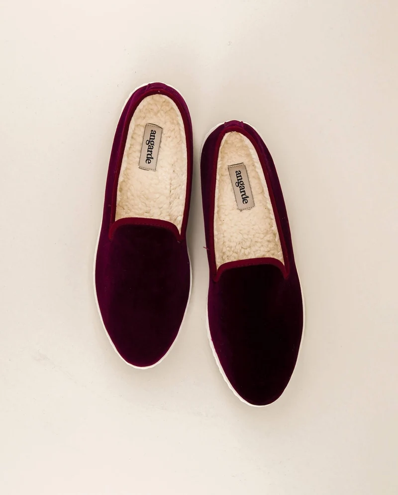 Chausson femme Bruson, velours bordeaux