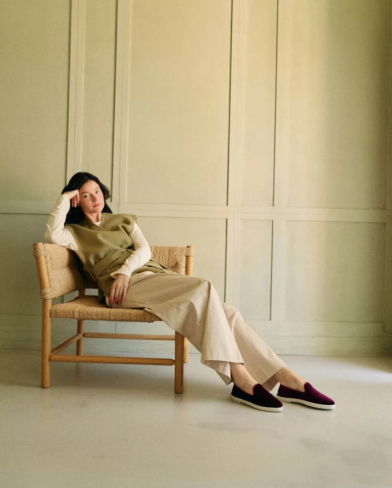 Chausson femme Bruson, velours bordeaux