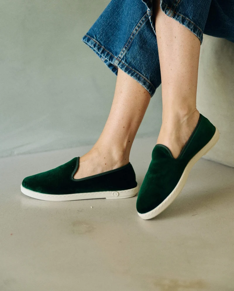 Chausson femme Bruson, velours vert
