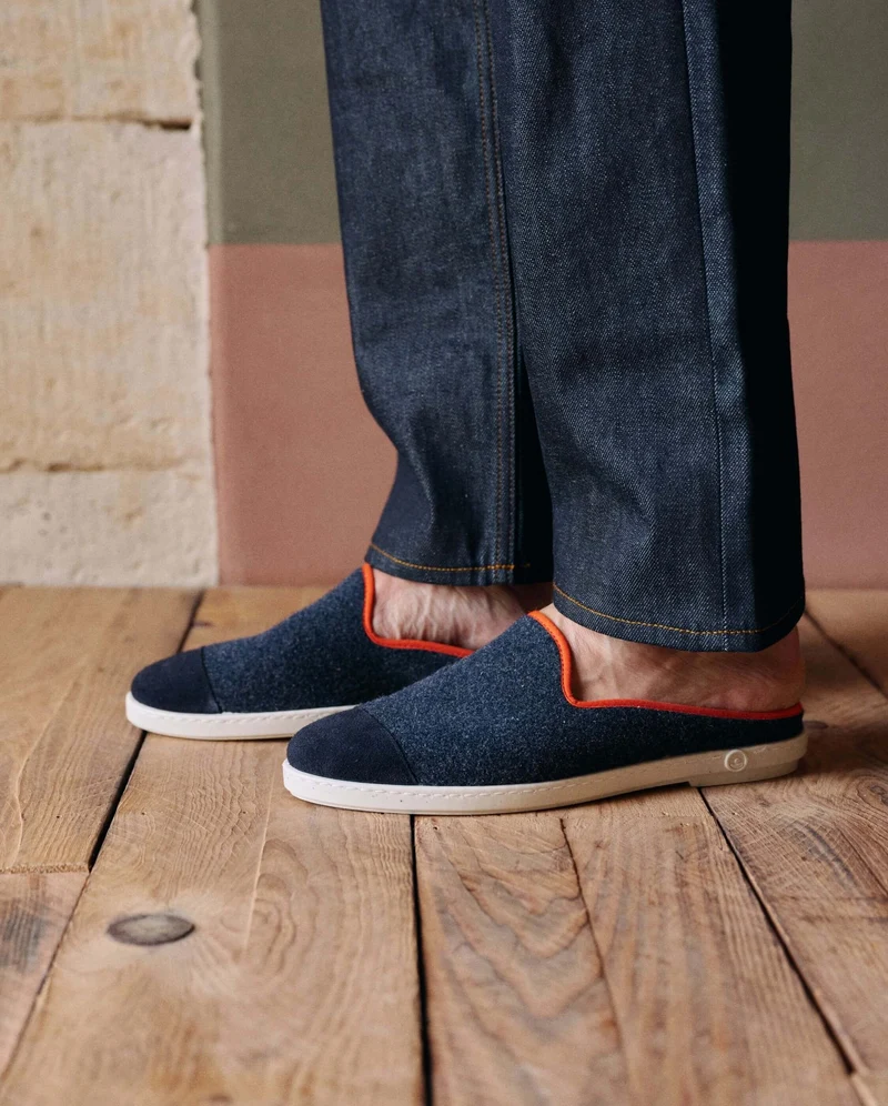 Mule homme Aime, laine marine orange