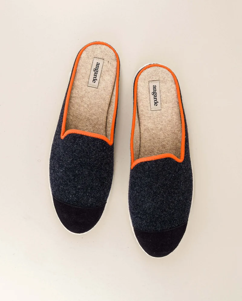 Mule homme Aime, laine marine orange