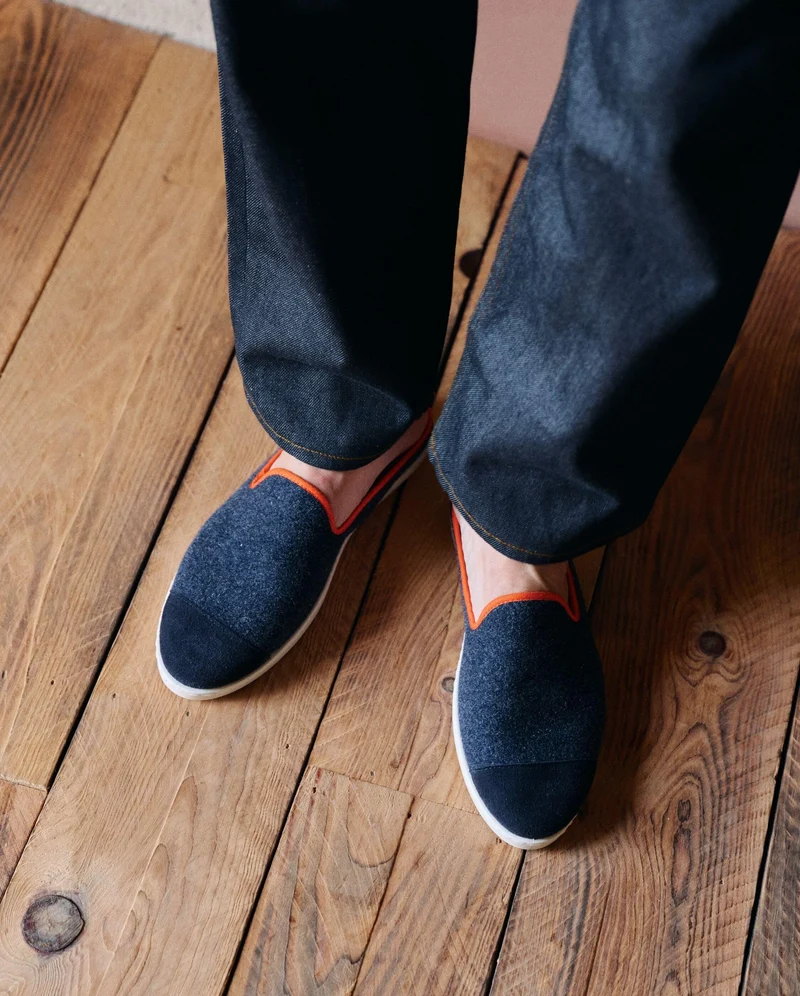 Mule homme Aime, laine marine orange