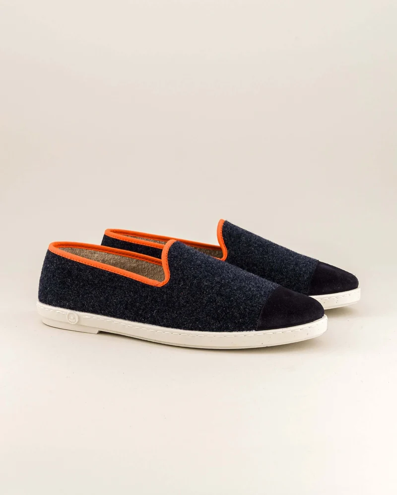 Chausson homme Bruson, laine marine orange