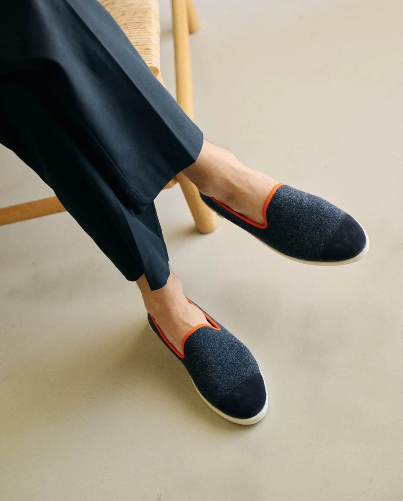Chausson homme Bruson, laine marine orange