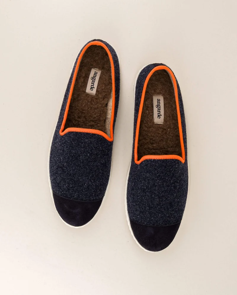 Chausson homme Bruson, laine marine orange