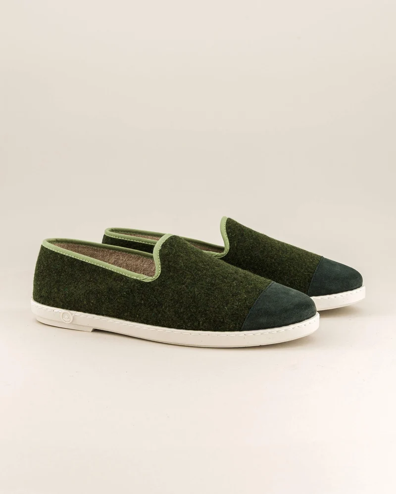 Chausson homme Bruson, laine kaki sauge