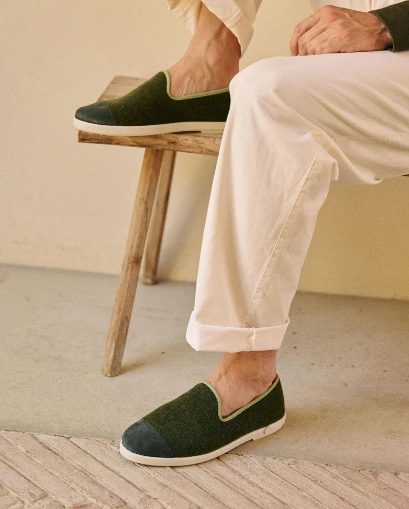 Chausson homme Bruson, laine kaki sauge