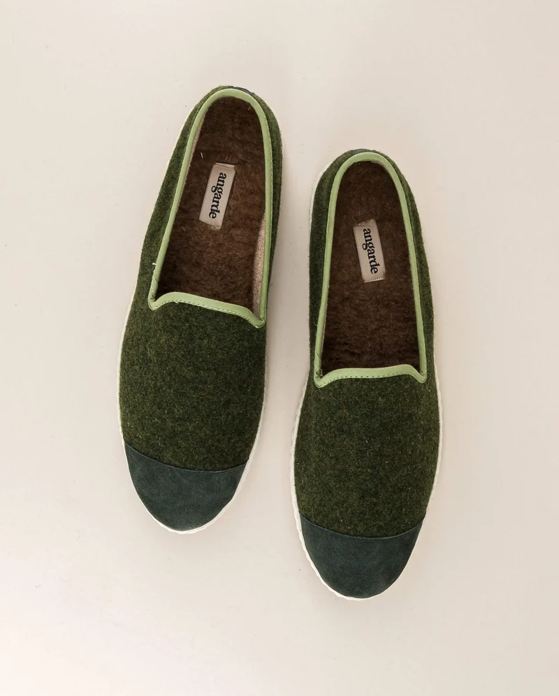 Chausson homme Bruson, laine kaki sauge