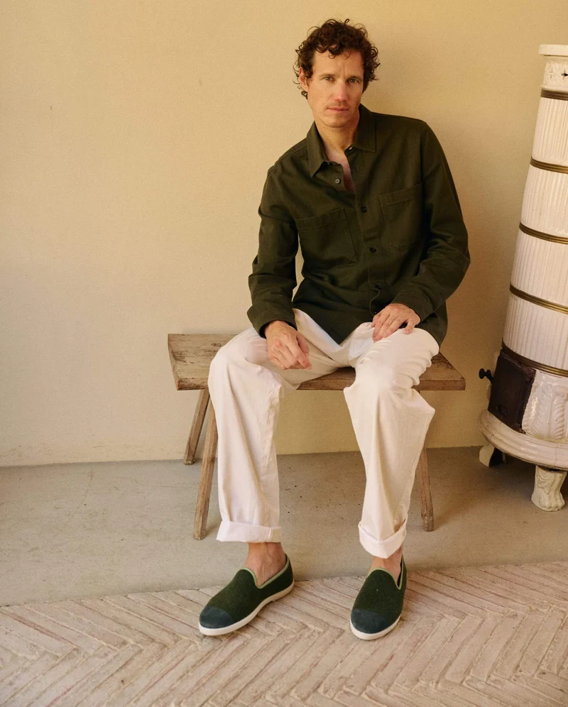 Chausson homme Bruson, laine kaki sauge