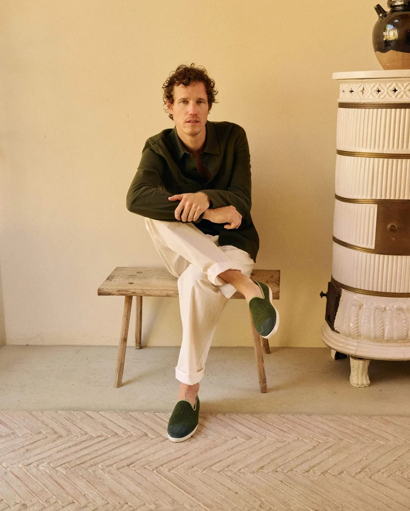 Chausson homme Bruson, laine kaki sauge