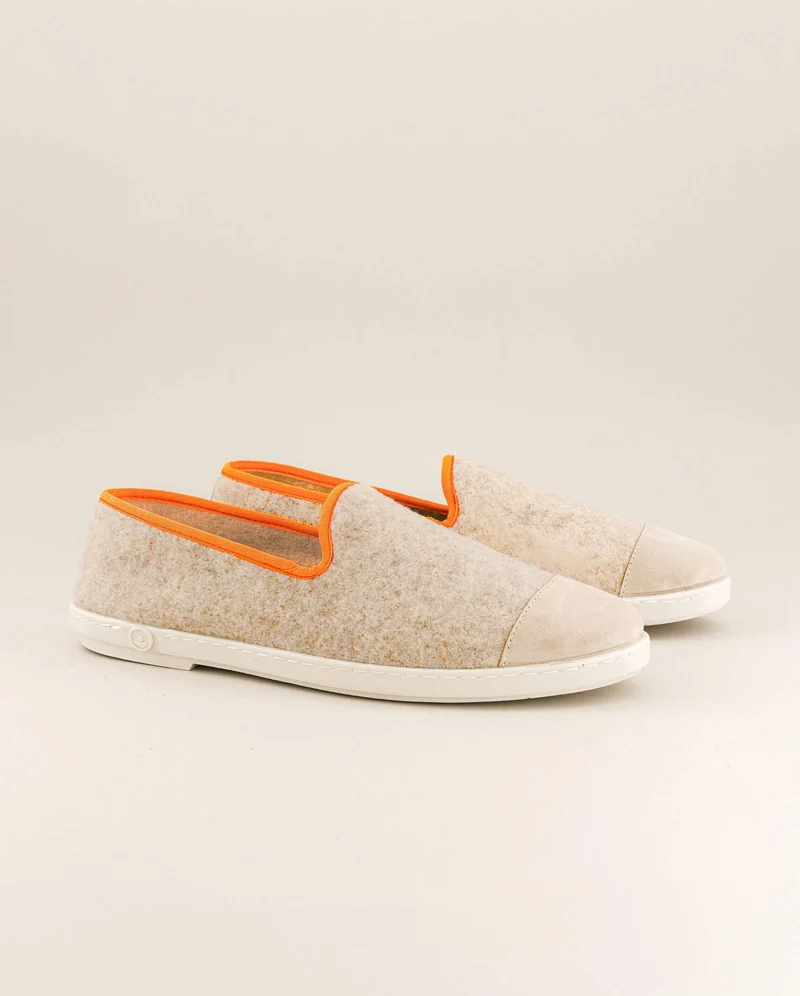 Chausson homme Bruson, laine beige orange fluo