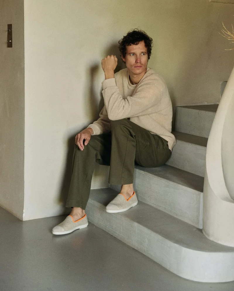Chausson homme Bruson, laine beige orange fluo