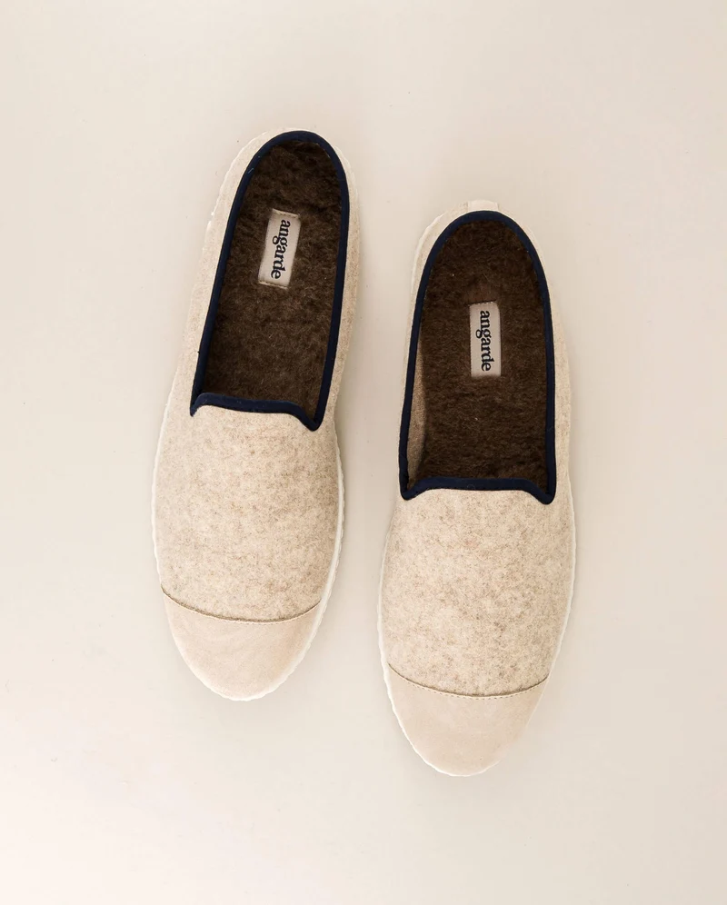 Chausson homme Bruson, laine beige nuit