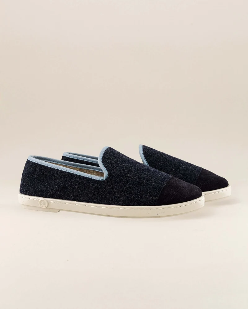 Chausson femme Bruson, laine marine ciel