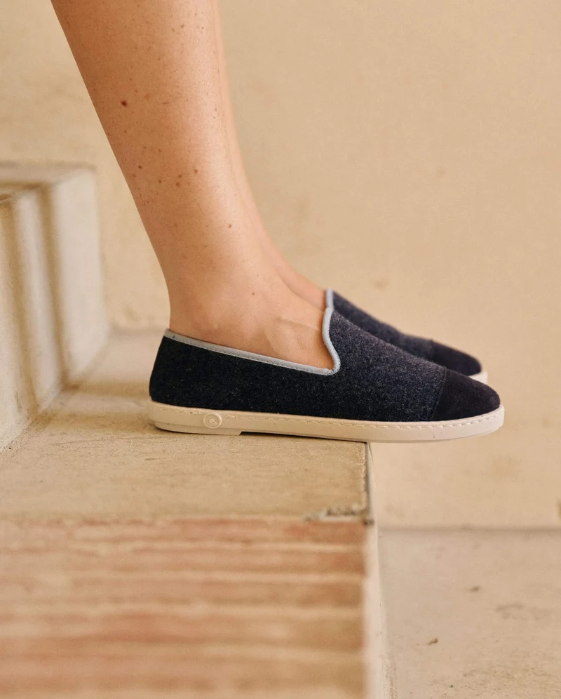 Chausson femme Bruson, laine marine ciel