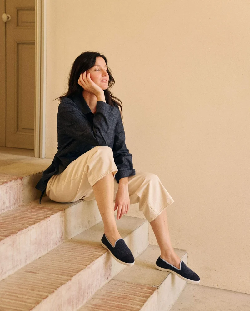 Chausson femme Bruson, laine marine ciel