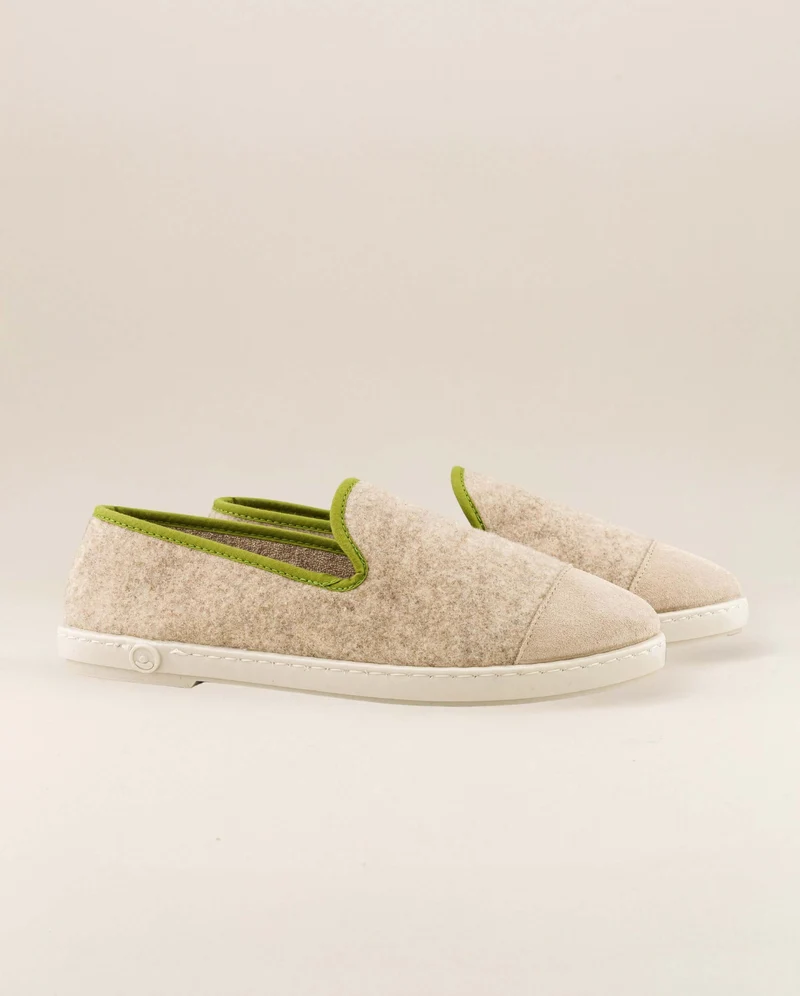 Chausson femme Bruson, laine beige pistache