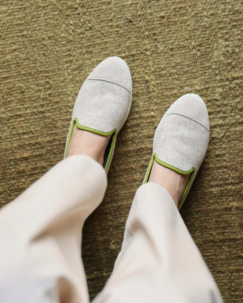 Chausson femme Bruson, laine beige pistache