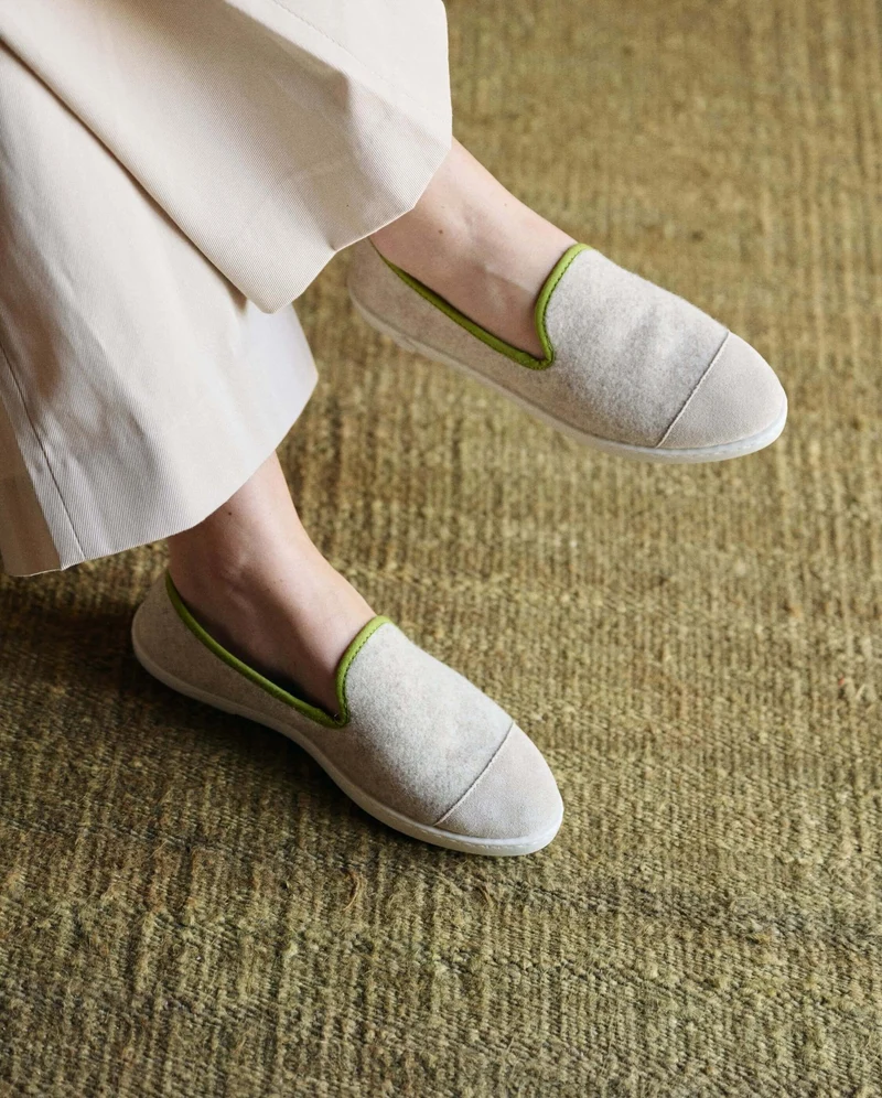 Chausson femme Bruson, laine beige pistache