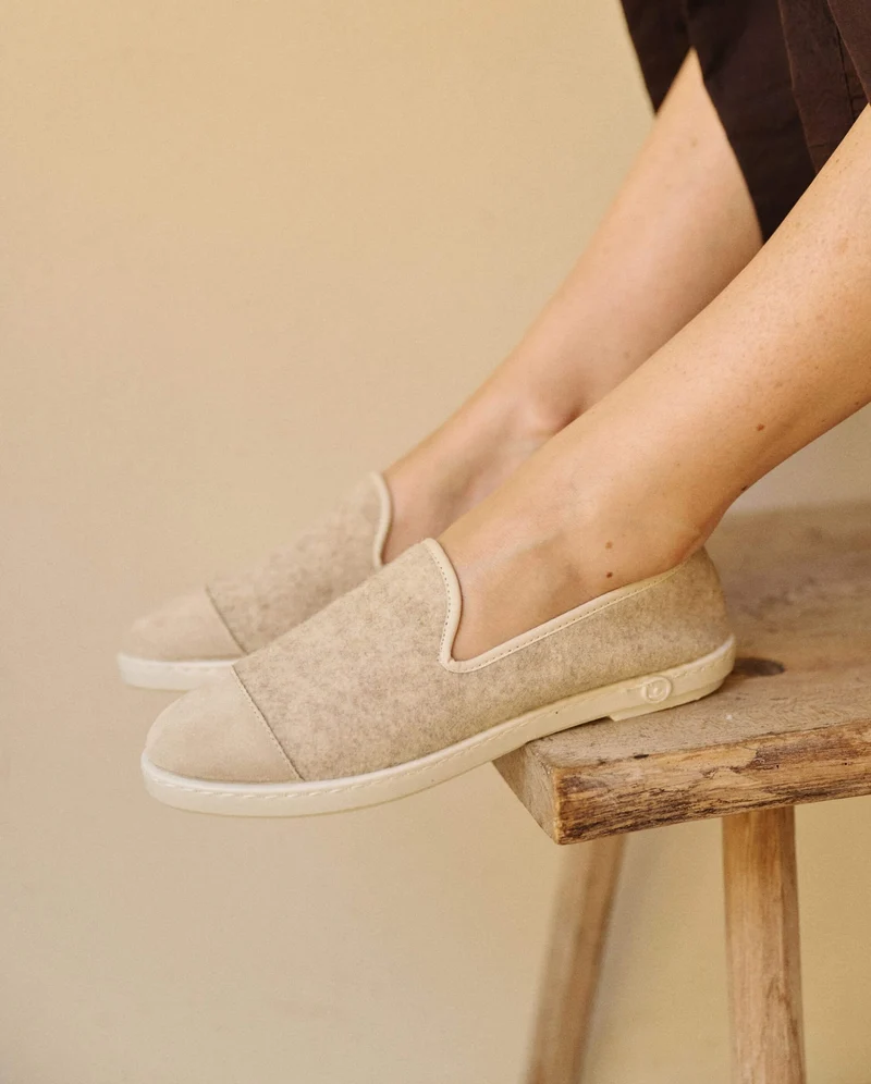 Chausson femme Bruson, laine beige nude