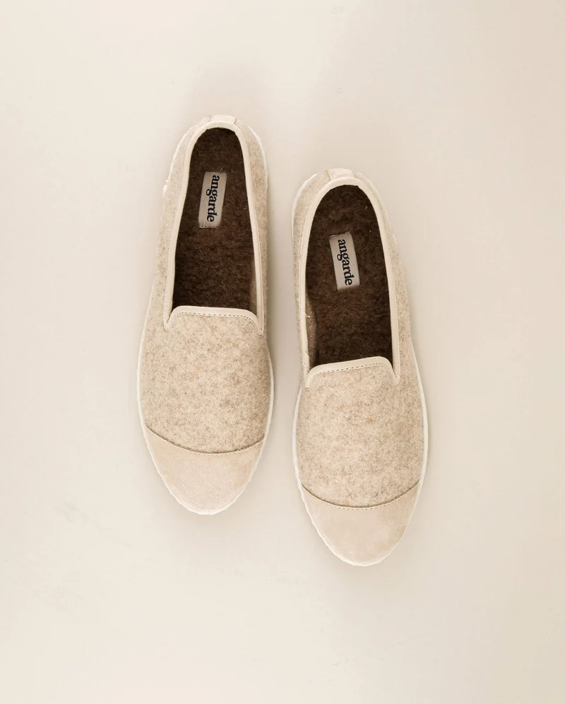 Chausson femme Bruson, laine beige nude