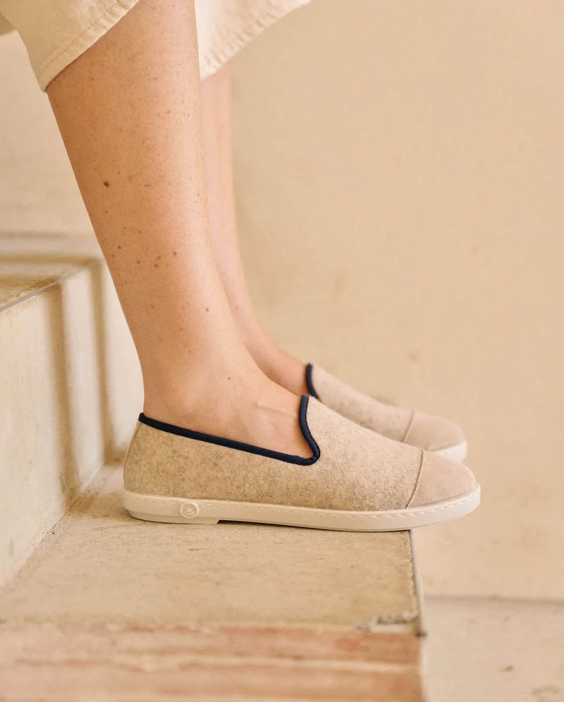 Chausson femme Bruson, laine beige nuit