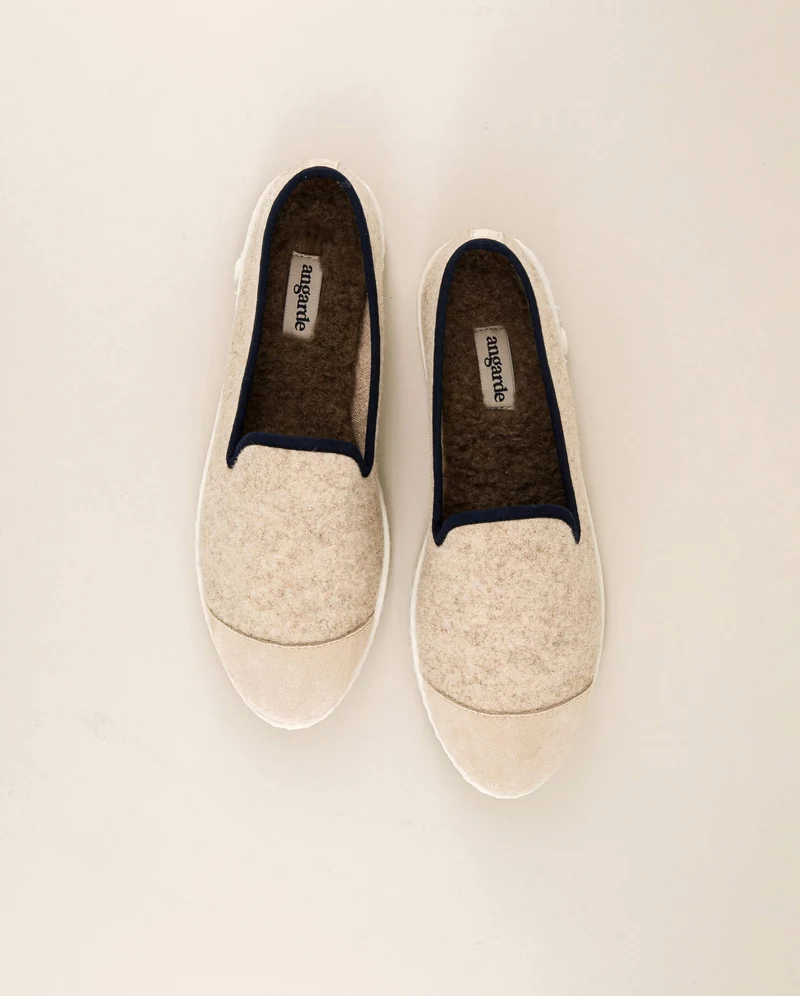 Chausson femme Bruson, laine beige nuit