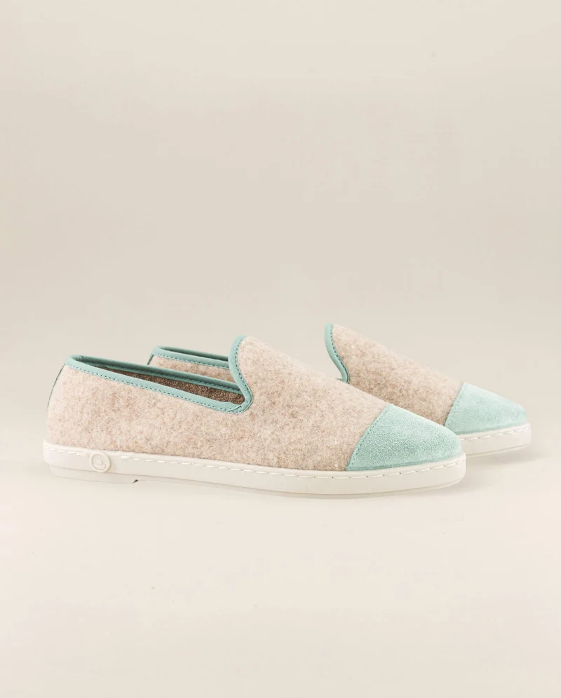 Chausson femme Bruson, laine beige mint