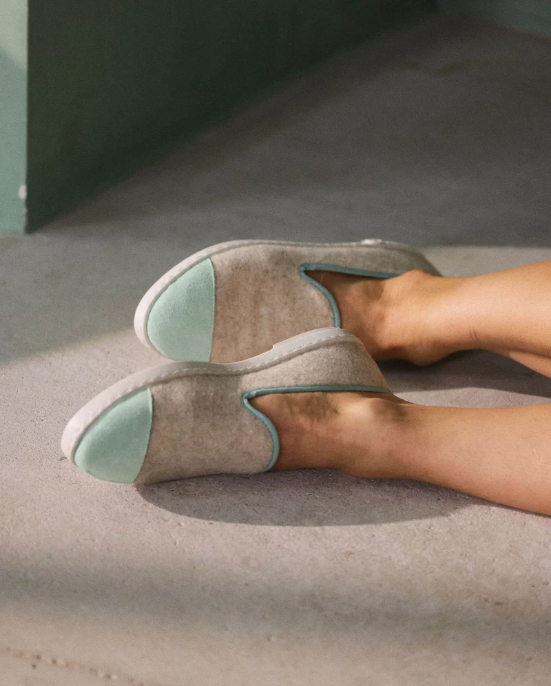 Chausson femme Bruson, laine beige mint
