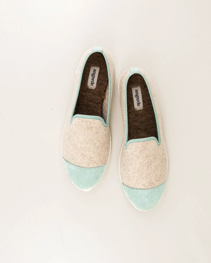 Chausson femme Bruson, laine beige mint