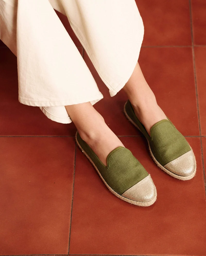Espadrille femme Cenitz, lin kaki doré
