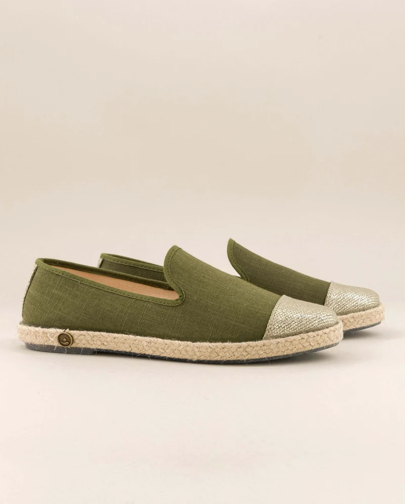 Espadrille femme Cenitz, lin kaki doré