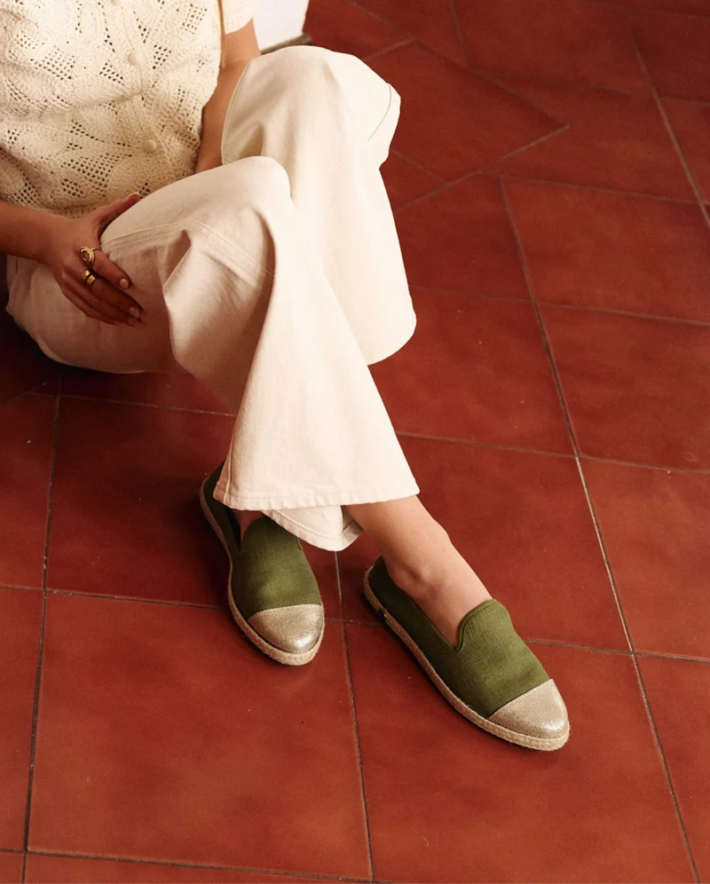 Espadrille femme Cenitz, lin kaki doré