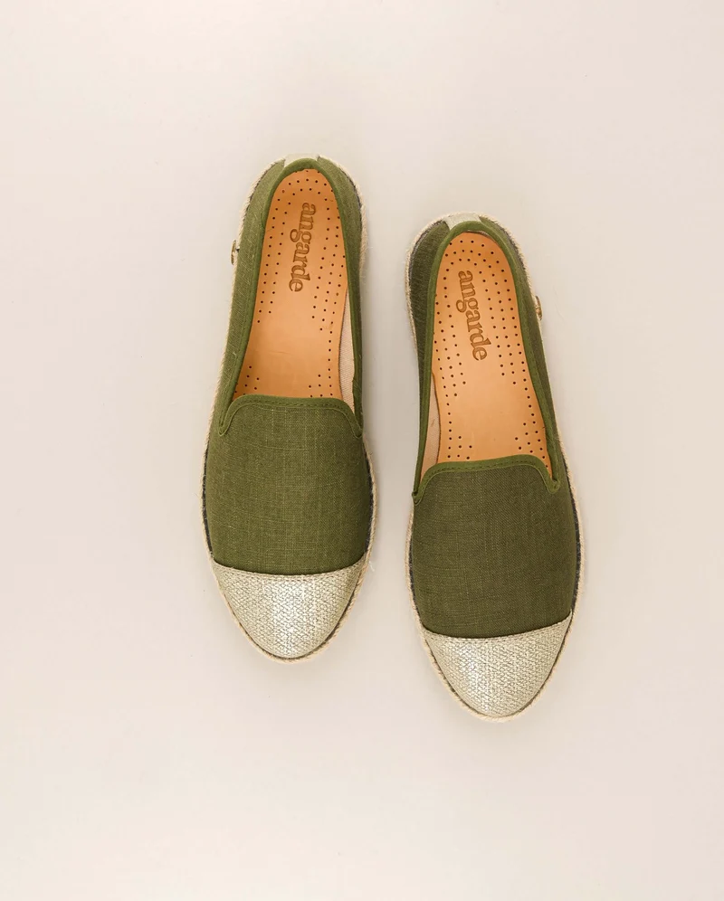 Espadrille femme Cenitz, lin kaki doré