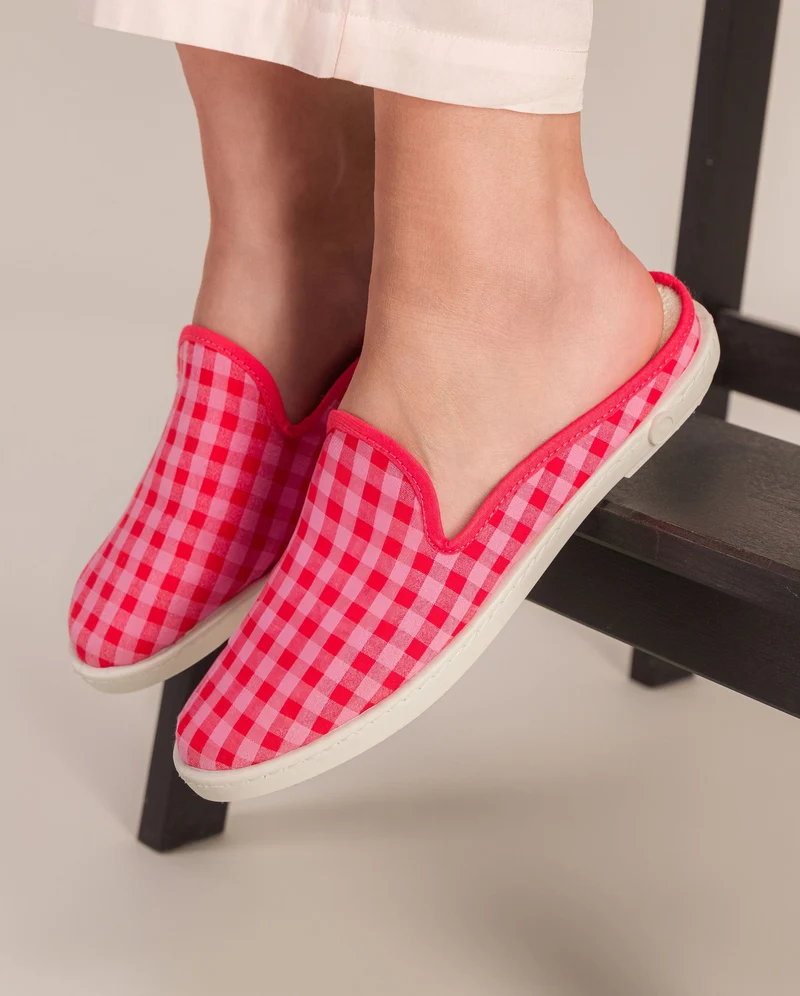 Mule femme Socoa, vichy rouge-rose