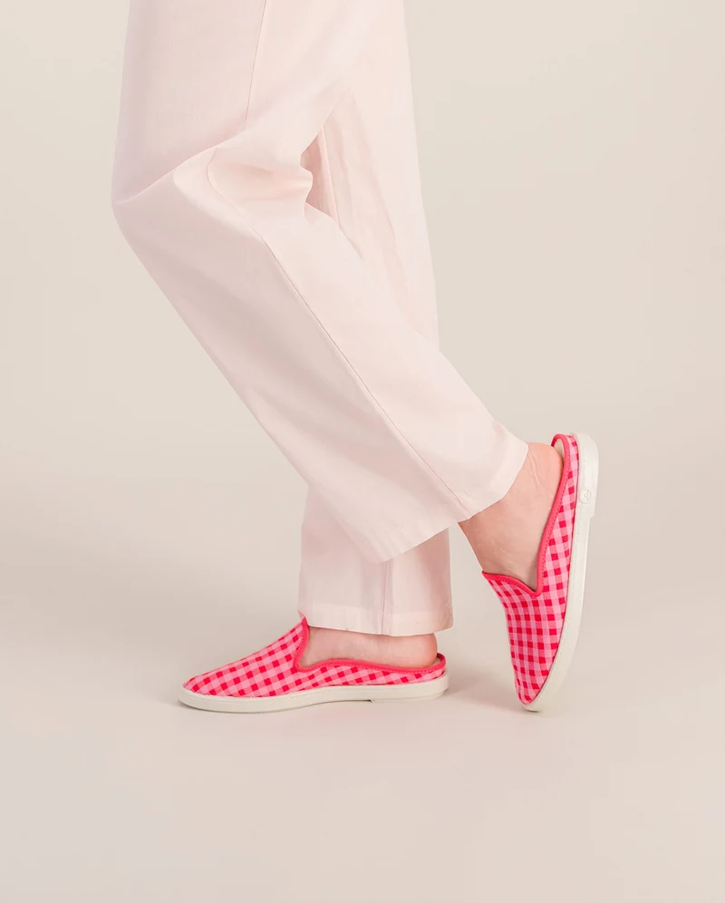 Mule femme Socoa, vichy rouge-rose