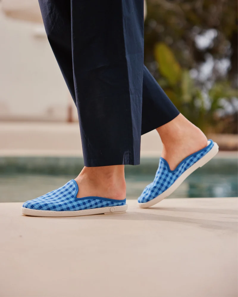 Mule femme Socoa, vichy bleu-océan