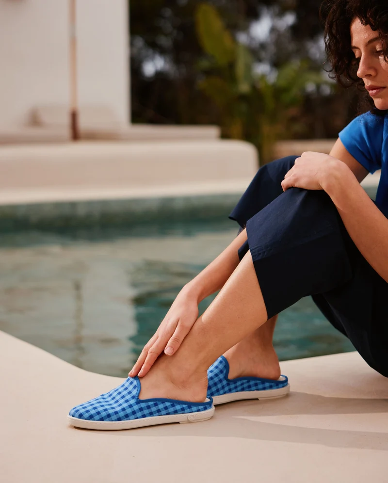 Mule femme Socoa, vichy bleu-océan