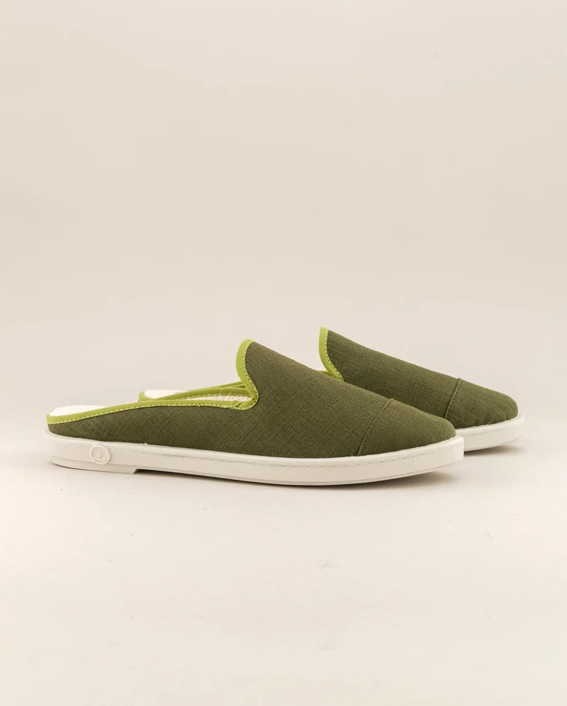 Mule femme Socoa, lin kaki pistache