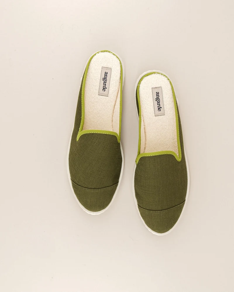 Mule femme Socoa, lin kaki pistache