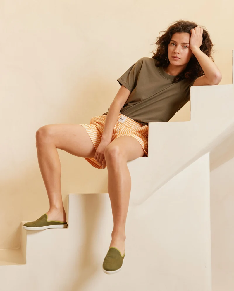 Mule femme Socoa, lin kaki pistache