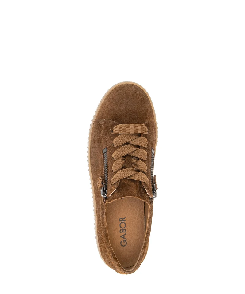 Baskets cognac en cuir velours