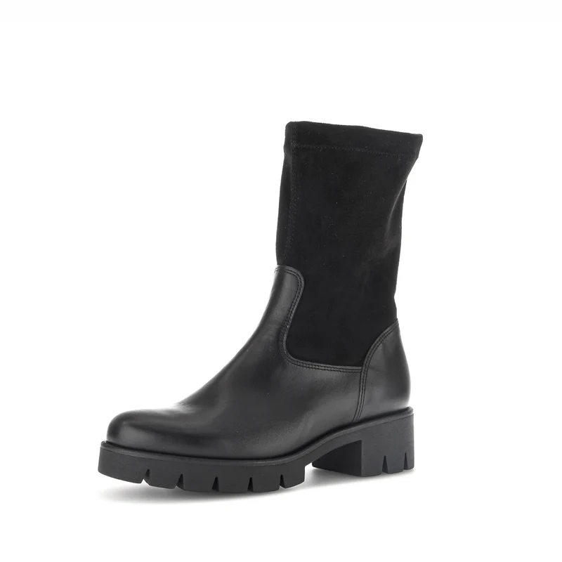Bottines noires en cuir lisse et en velours