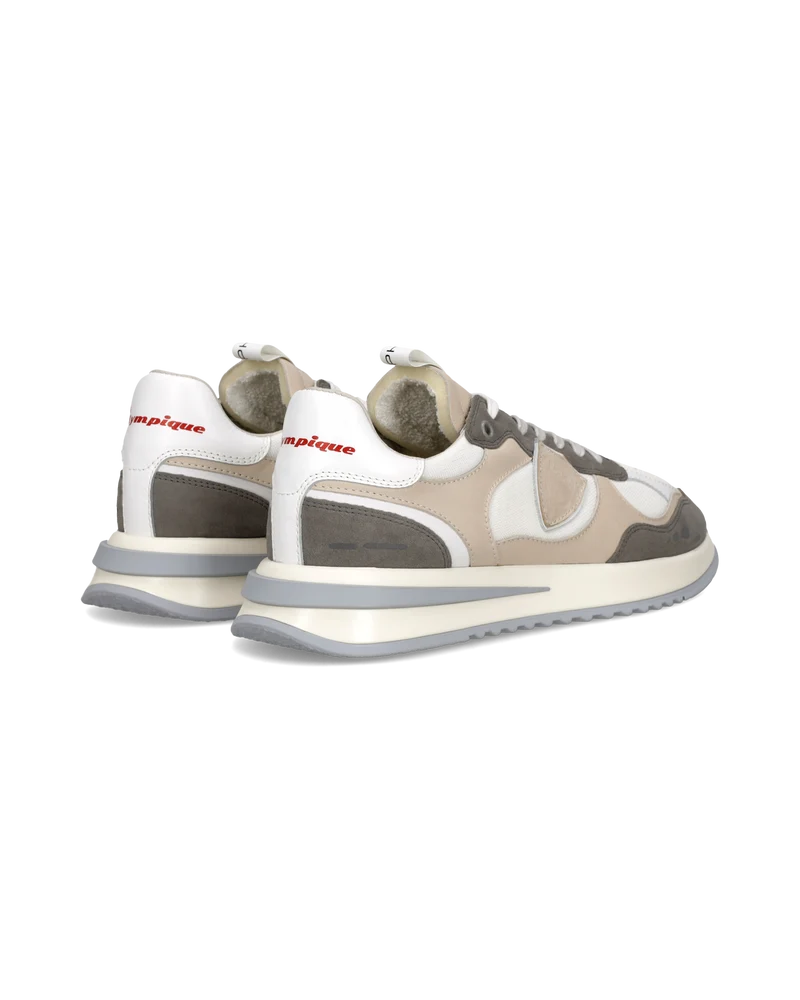 Sneakers Olympique Men, White Anthracite Beige
