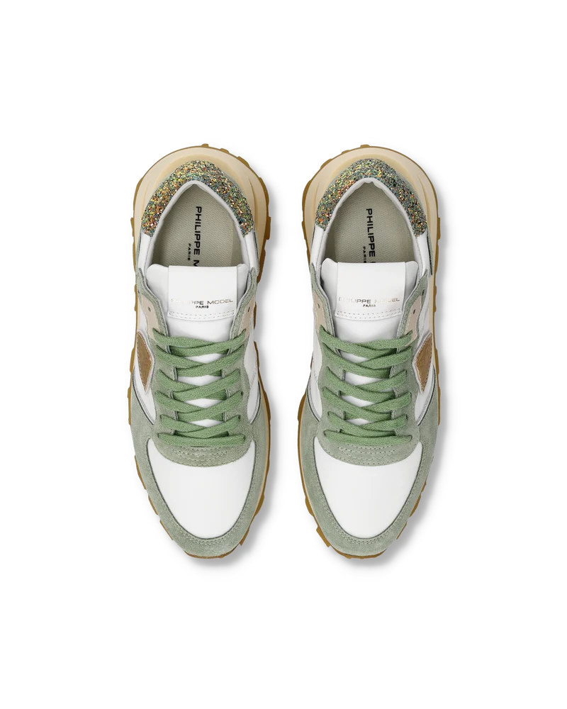 Sneakers Tropez Haute Women with glitter heel tab, White Green