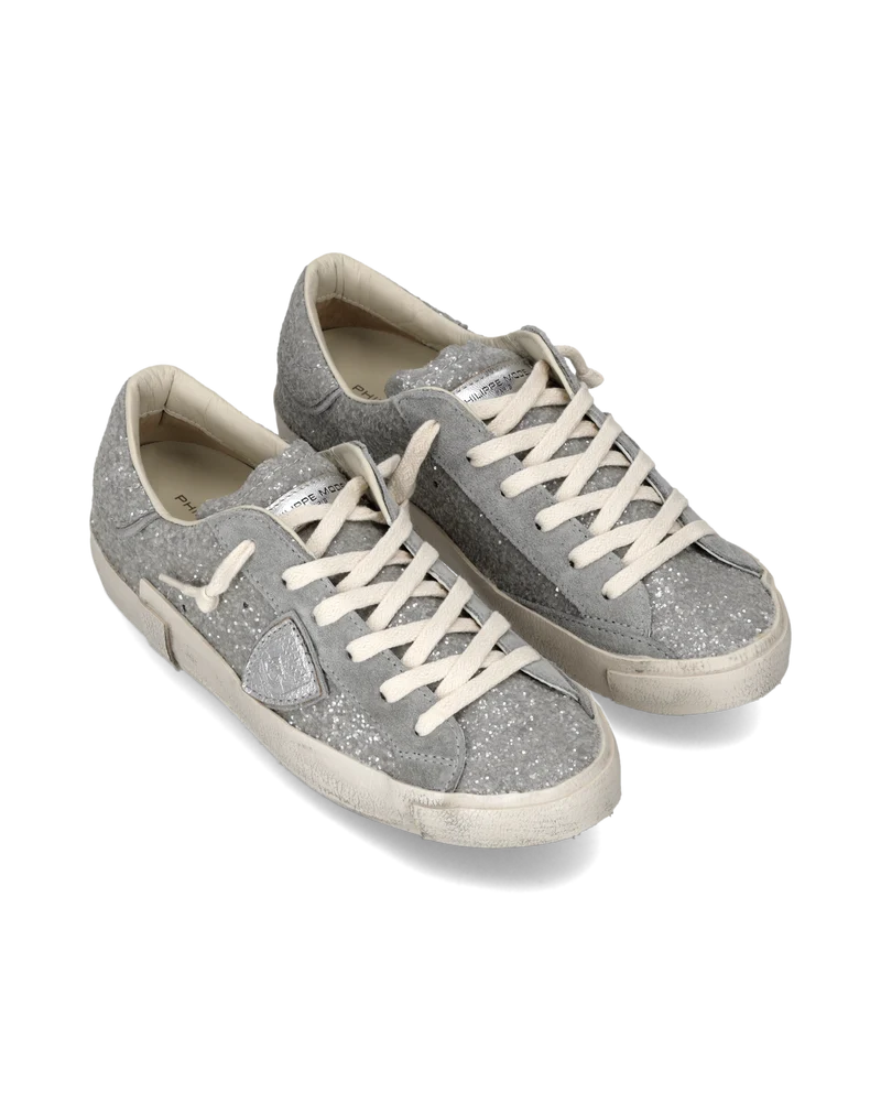 Sneakers Prsx Women with glitter upper, Silver