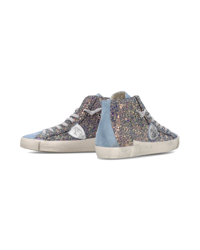Sneakers Prsx Women with glitter upper, Light Blue Pink